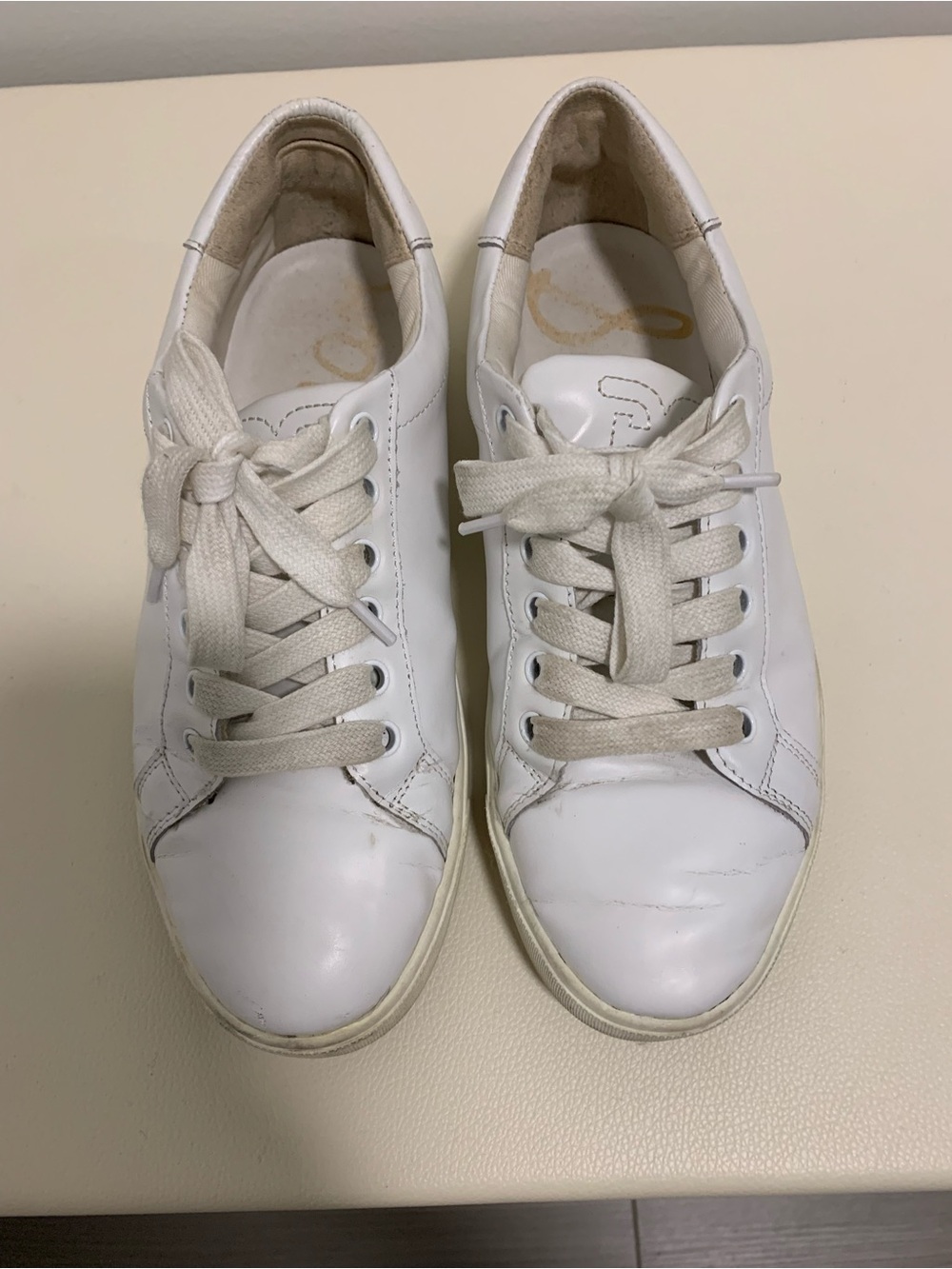 Sam Edelman White Leather Low-Top Lace-Up Sneakers, size 7